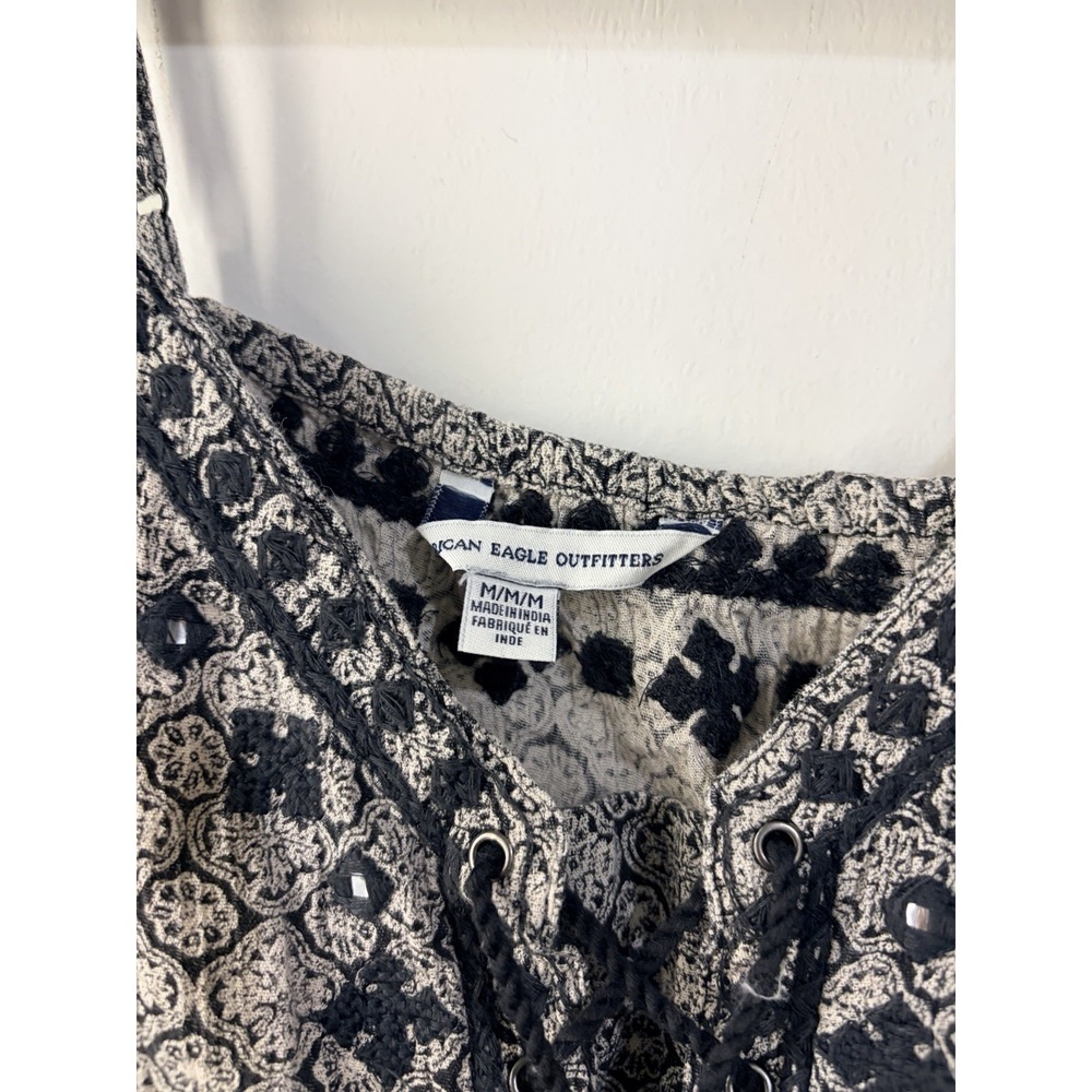 American Eagle Boho Romper Medium Tassel Lace Trim Printed Festival M - Picture 5 of 6
